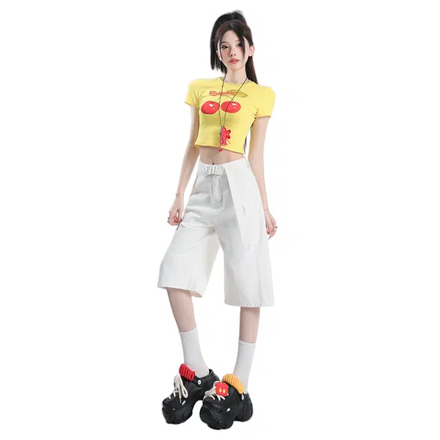 玫丝朵 高腰阔腿宽松显瘦百搭牛仔短裤 女款