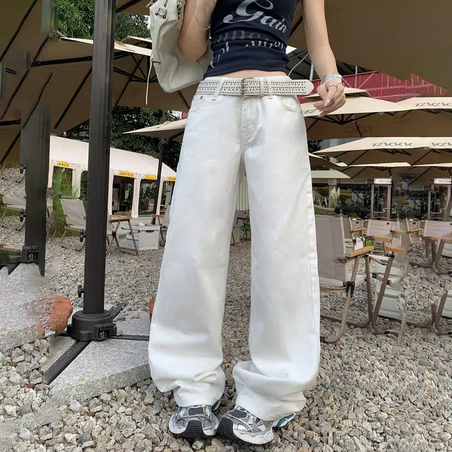 玫丝朵 美式高街潮流复古低腰辣妹简约纯色宽松直筒裤百搭舒适显瘦牛仔裤 女款