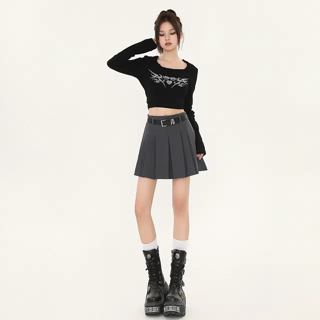 玫丝朵 韩版学院风高腰设计时尚百褶休闲短裙 女款