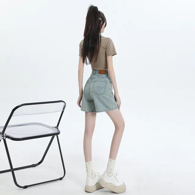 玫丝朵 休闲通勤纯色百搭简约牛仔短裤 女款