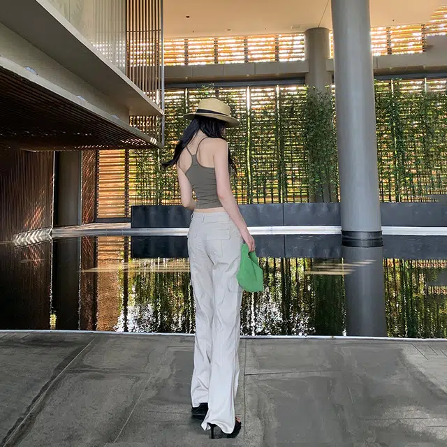 玫丝朵 美式复古腰部可调节多口袋设计时尚百搭宽松直筒舒适工装休闲裤 女款