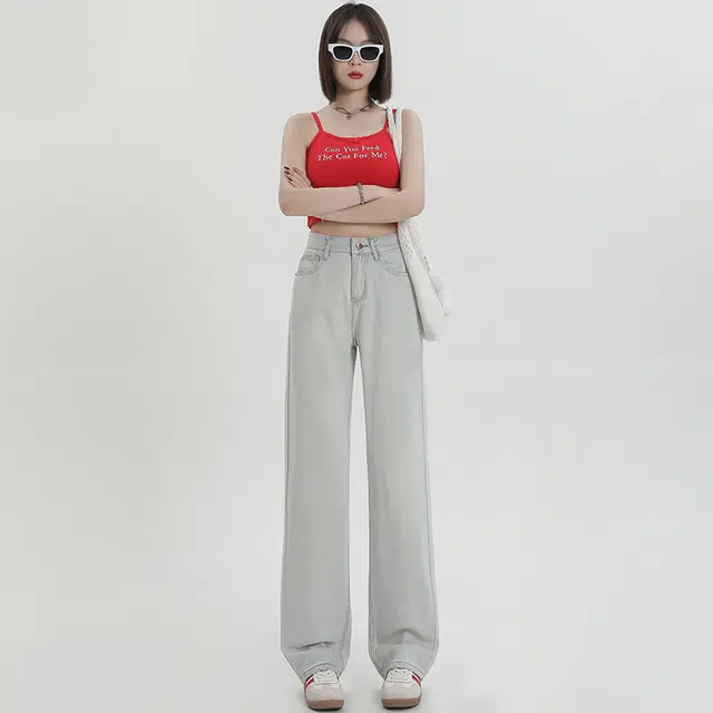玫丝朵 复古时尚简约百搭高腰阔腿拖地牛仔裤 女款
