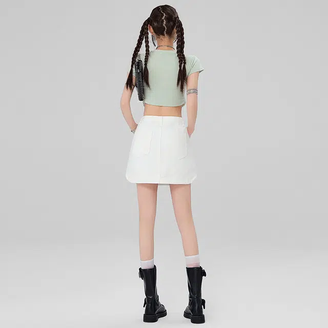 玫丝朵 清新百搭有内衬包臀不规则半身牛仔短裙 女款