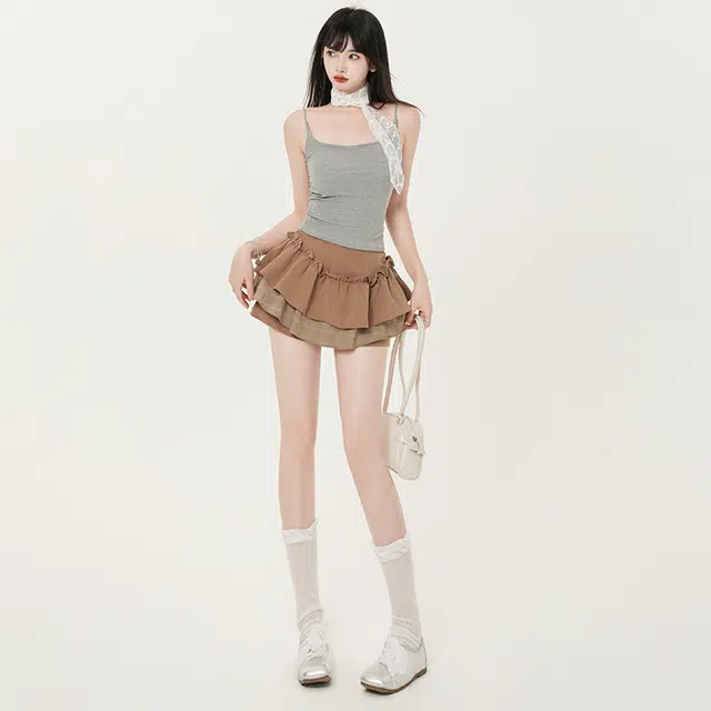 玫丝朵 双层荷叶防走光半身休闲短裙 女款