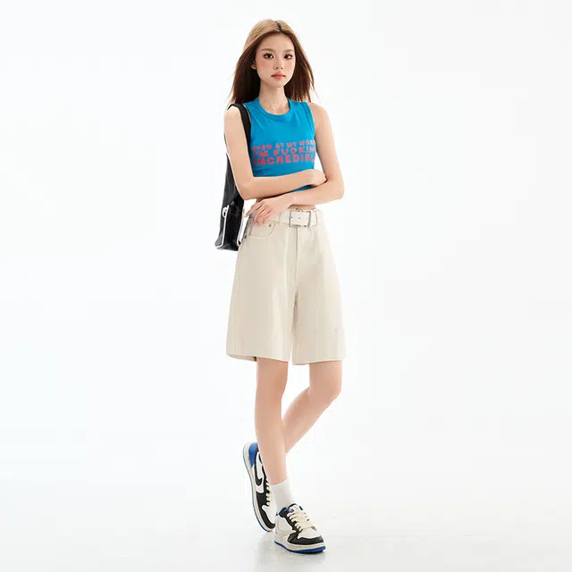 玫丝朵 美式复古简约时尚百搭阔腿牛仔短裤 女款