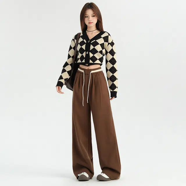 玫丝朵 百搭高腰宽松阔腿裤简约舒适时尚休闲裤 女款