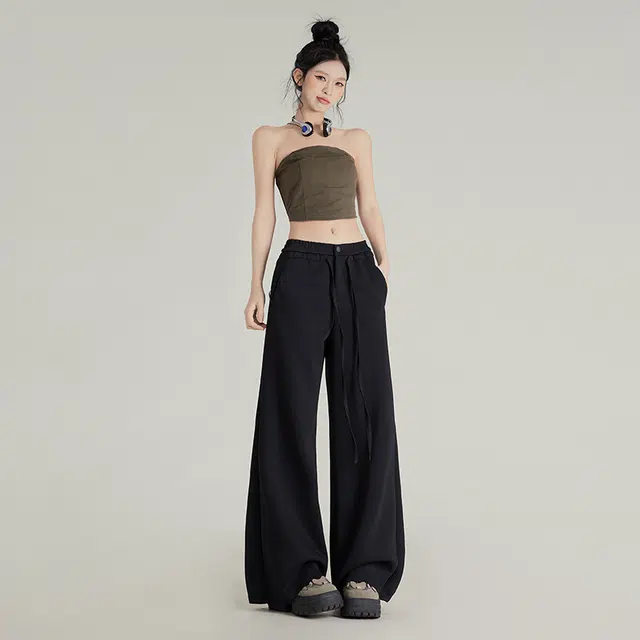 玫丝朵 简约抽绳慵懒直筒裤垂感百搭休闲裤 女款