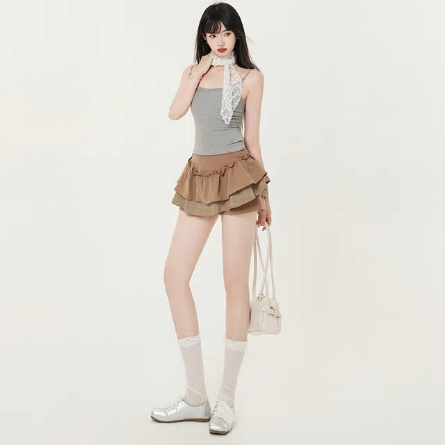 玫丝朵 双层荷叶防走光半身休闲短裙 女款