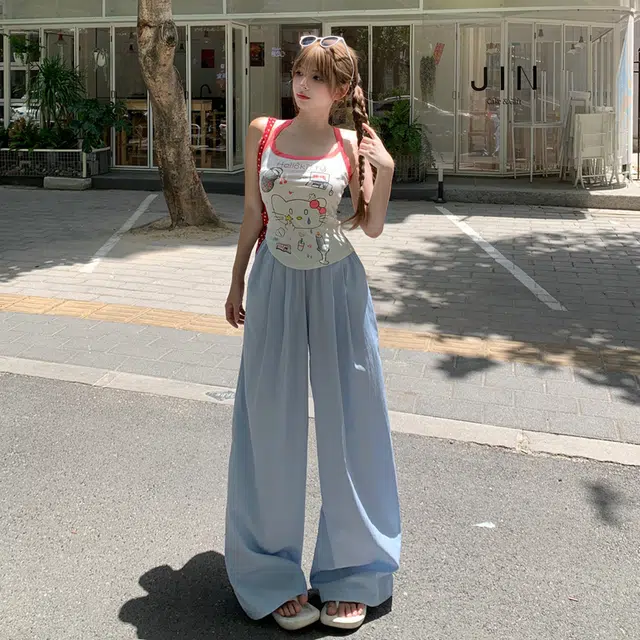 玫丝朵 阔腿宽松简约舒适纯色高腰休闲裤 女款