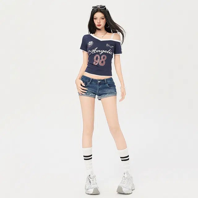 玫丝朵 美式毛边设计感修身百搭牛仔短裤 女款