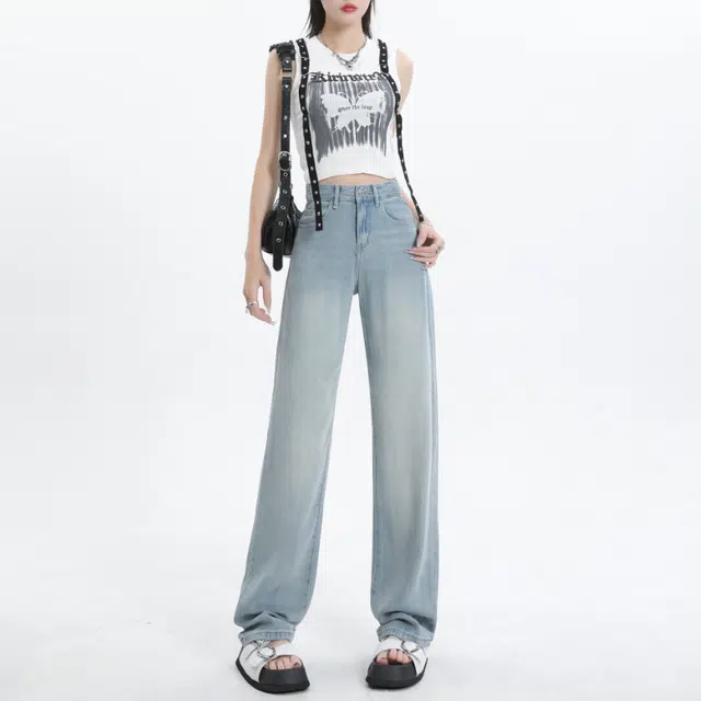 玫丝朵 经典简约时尚个性百搭宽松休闲牛仔裤 女款
