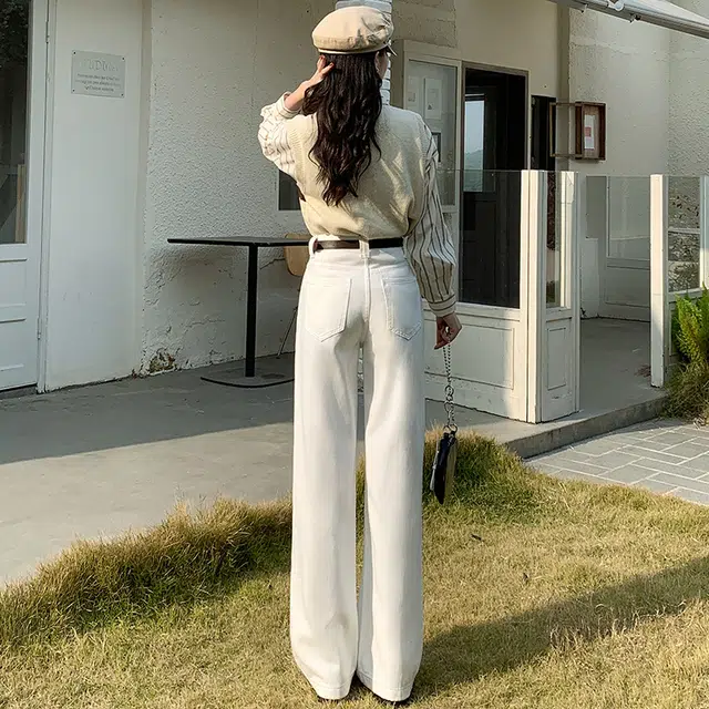 玫丝朵 美式复古学院风高腰宽松直筒阔腿牛仔裤 女款