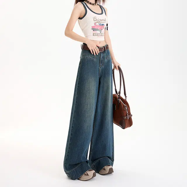 玫丝朵 美式宽松简约百搭阔腿牛仔裤 女款