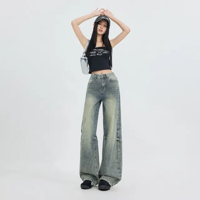 玫丝朵 美式复古时尚设计百搭垂感牛仔裤 女款