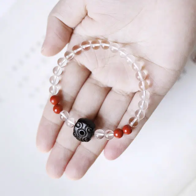 达隆 新中式聚财纳福转运珠 时来运转白阿塞纯净守护静心上岸复古手饰 #好运礼盒装 白水晶 手串 女款