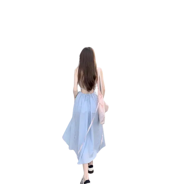 北极绒 纯欲风系带设计感露背收腰气质长裙吊带连衣裙 女款