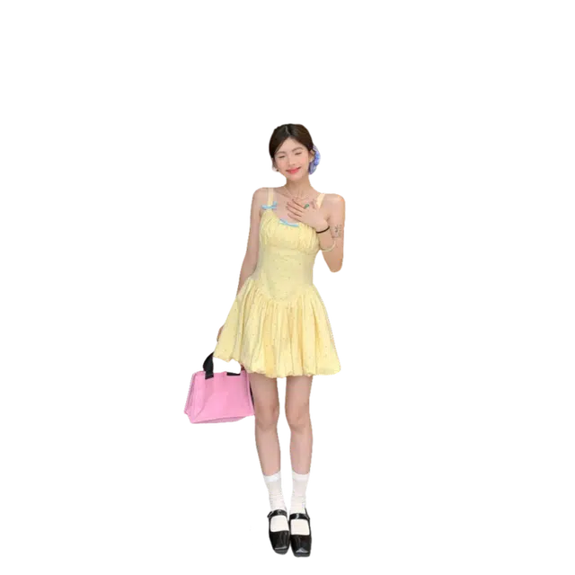 北极绒 夏日氛围感波点纯欲甜美风香芒绝美蓬蓬短裙吊带连衣裙 女款