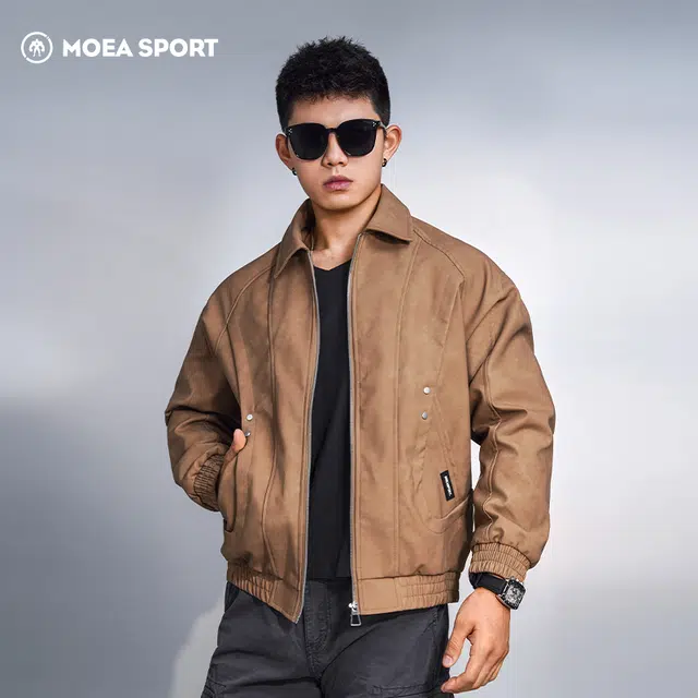 墨立方 自然美式复古宽松休闲百搭运动皮衣 男款