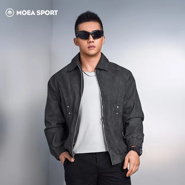 墨立方 自然美式复古宽松休闲百搭运动皮衣 男款