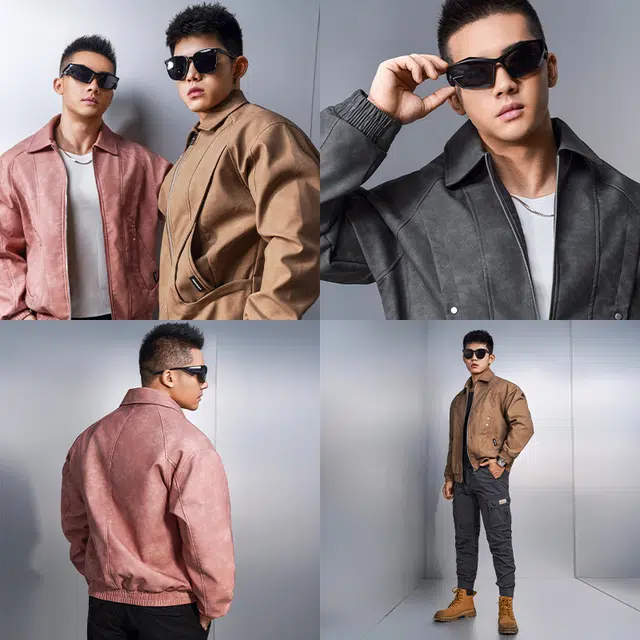 墨立方 自然美式复古宽松休闲百搭运动皮衣 男款