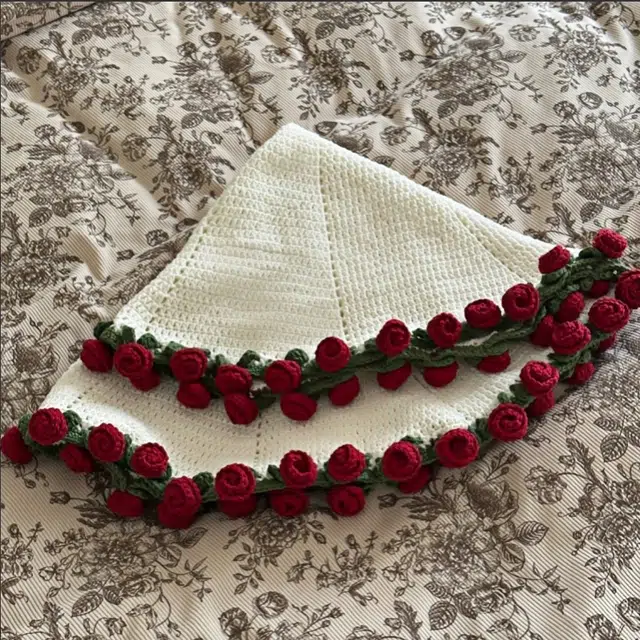 纯兔鼠 玫瑰 铃兰花毯子成品 手工钩织编织花束花朵 安抚陪伴 玩具