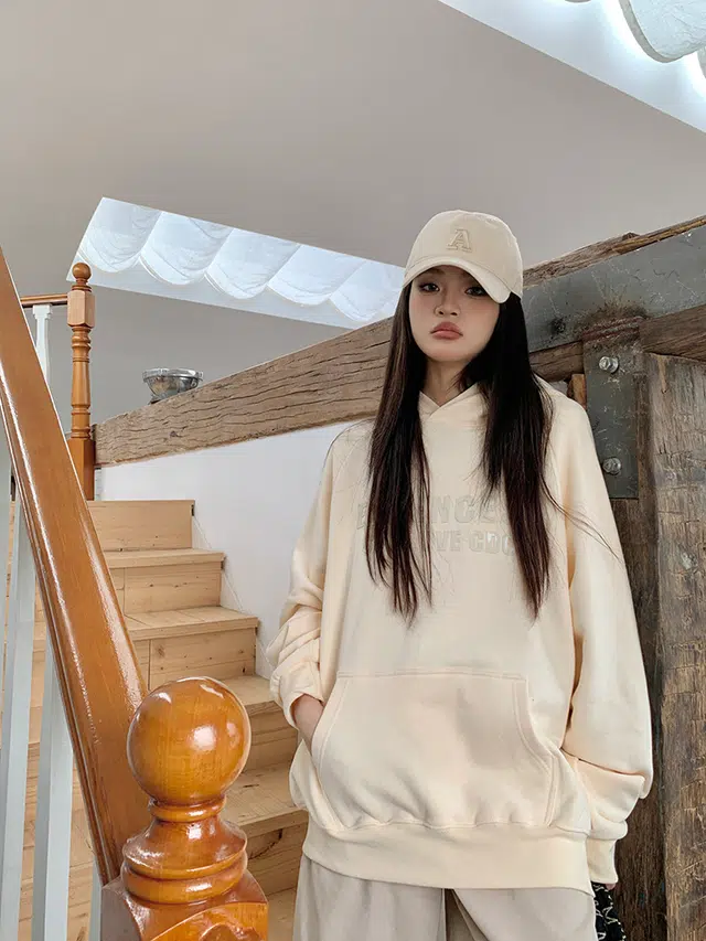 思蓓儿 宽松休闲连帽衫植绒印花美式潮牌加绒女上衣卫衣 女款