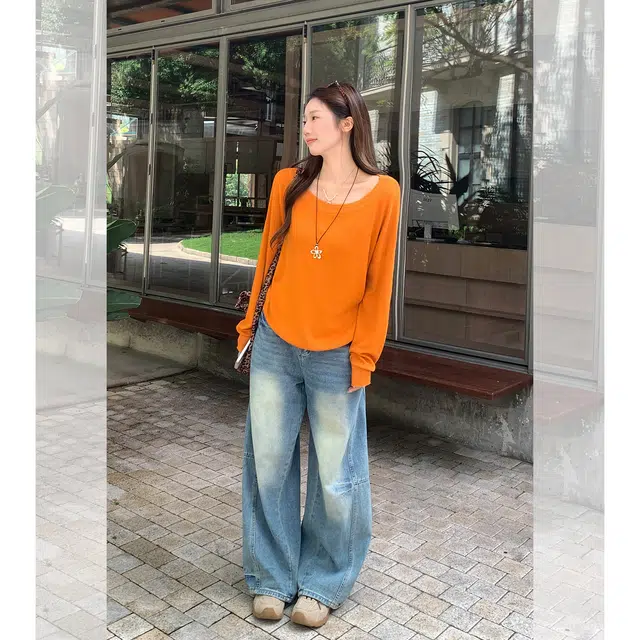 思蓓儿 韩系慵懒风露肩长袖女早秋宽松松弛感休闲显瘦上衣针织衫 女款