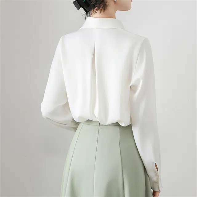思蓓儿 门襟缎面垂感通勤职业长袖衬衣面试上衣衬衫 女款