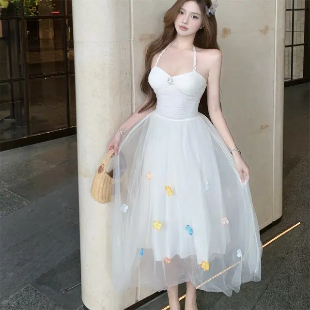思蓓儿 法式绝美网纱度假长裙高级感气质超仙吊带连衣裙 女款