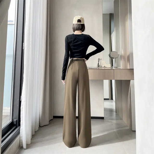 思蓓儿 高级感垂感宽松高腰显瘦黑色阔腿裤女休闲裤 女款