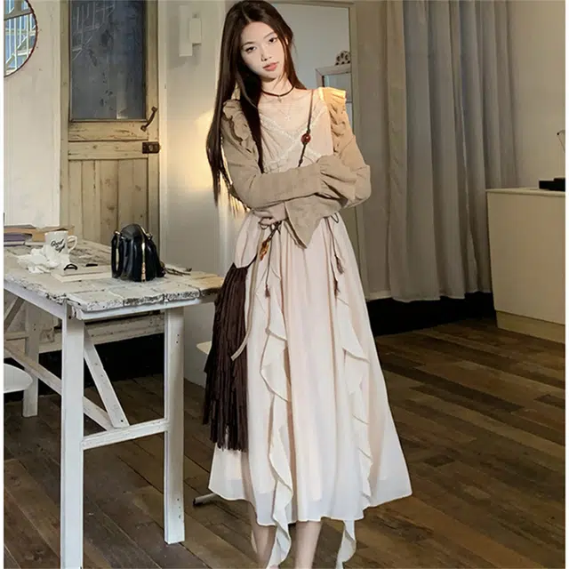 思蓓儿 波西米亚风吊带两件套大码中长裙裙装套装 女款