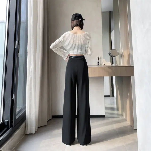 思蓓儿 高级感垂感宽松高腰显瘦黑色阔腿裤女休闲裤 女款