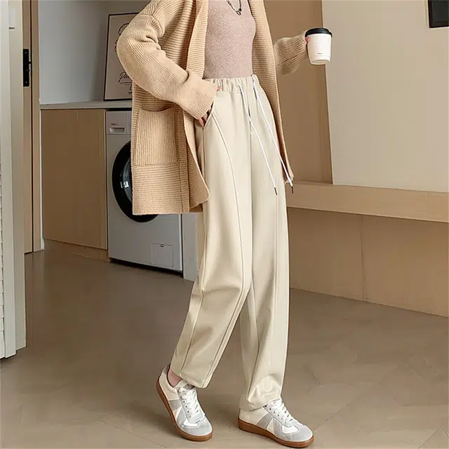 思蓓儿 宽松慵懒风秋冬时尚潮流弯刀高腰厚款休闲裤 女款