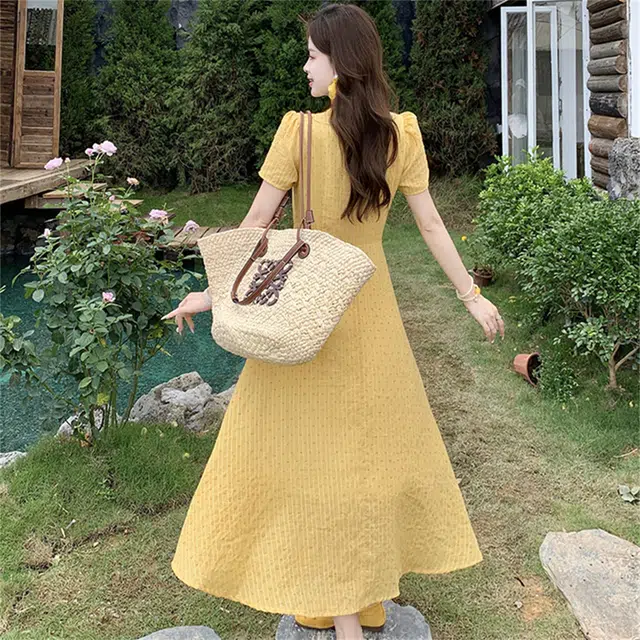 思蓓儿 少女日记甜美风长裙学院风蝴蝶结短袖连衣裙 女款