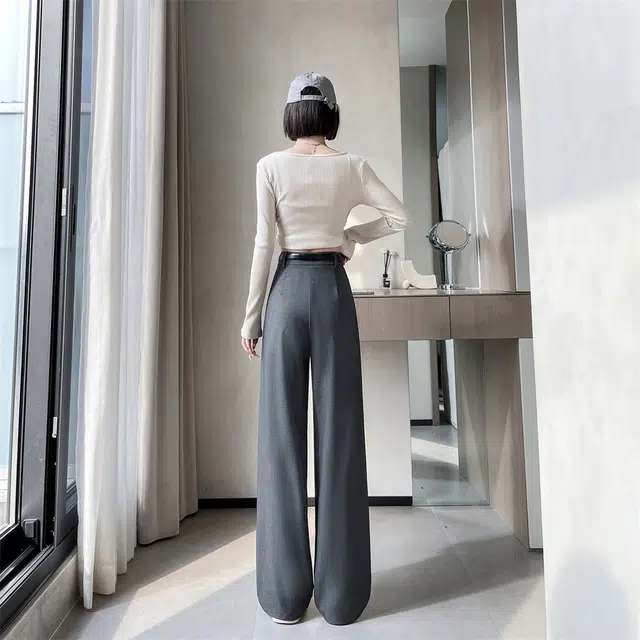 思蓓儿 高级感垂感宽松高腰显瘦黑色阔腿裤女休闲裤 女款