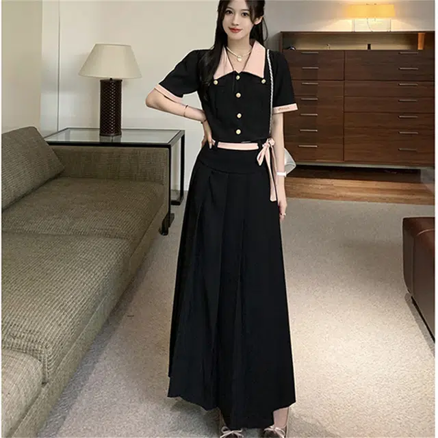 思蓓儿 梨形身材穿搭微胖遮肉半身裙裙装套装 女款 黑色