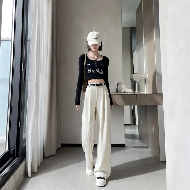 思蓓儿 高级感垂感宽松高腰显瘦黑色阔腿裤女休闲裤 女款