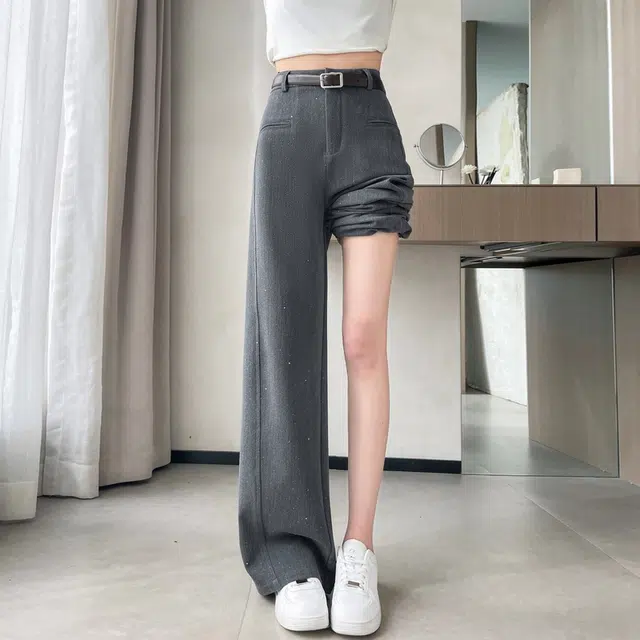 思蓓儿 亮片烫钻西装裤窄版阔腿裤直筒拖地裤休闲裤 女款
