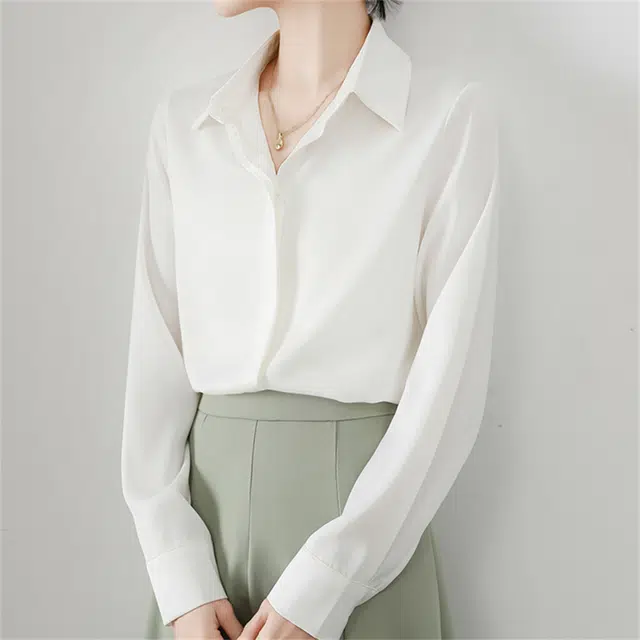 思蓓儿 门襟缎面垂感通勤职业长袖衬衣面试上衣衬衫 女款