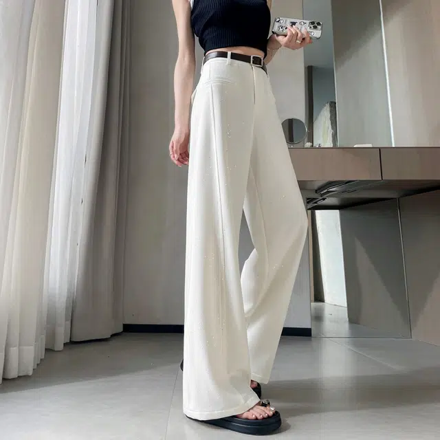 思蓓儿 亮片烫钻西装裤窄版阔腿裤直筒拖地裤休闲裤 女款