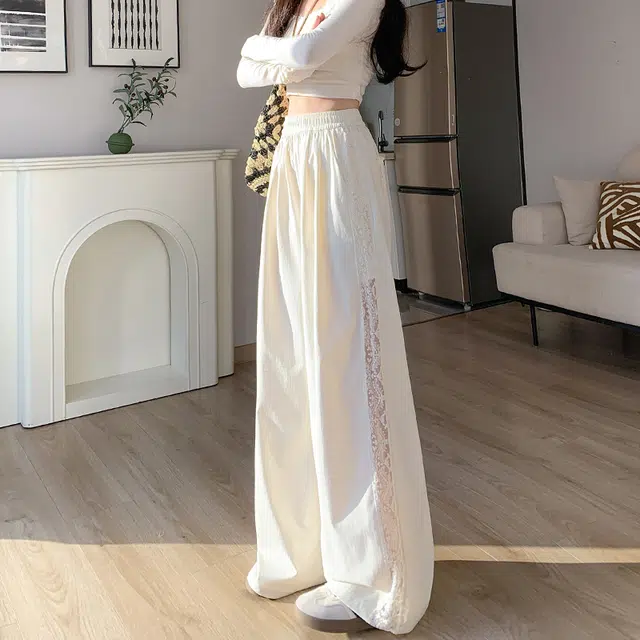 思蓓儿 纯色蕾丝薄款高腰拖地防晒冰丝阔腿休闲裤 女款