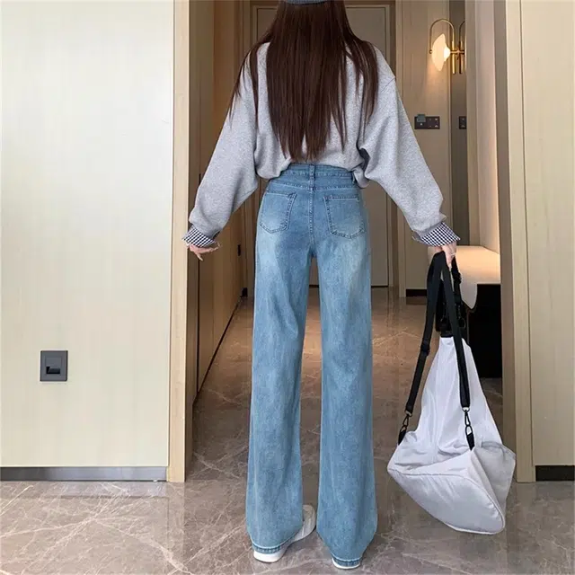 思蓓儿 高腰百搭宽松窄版阔腿拖地长裤牛仔裤 女款