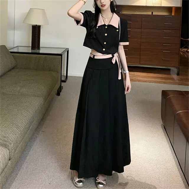 思蓓儿 梨形身材穿搭微胖遮肉半身裙裙装套装 女款 黑色