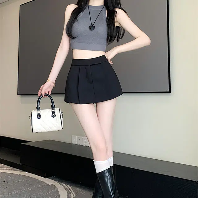 思蓓儿 美式夏防走光辣妹包臀休闲短裙 女款 黑色