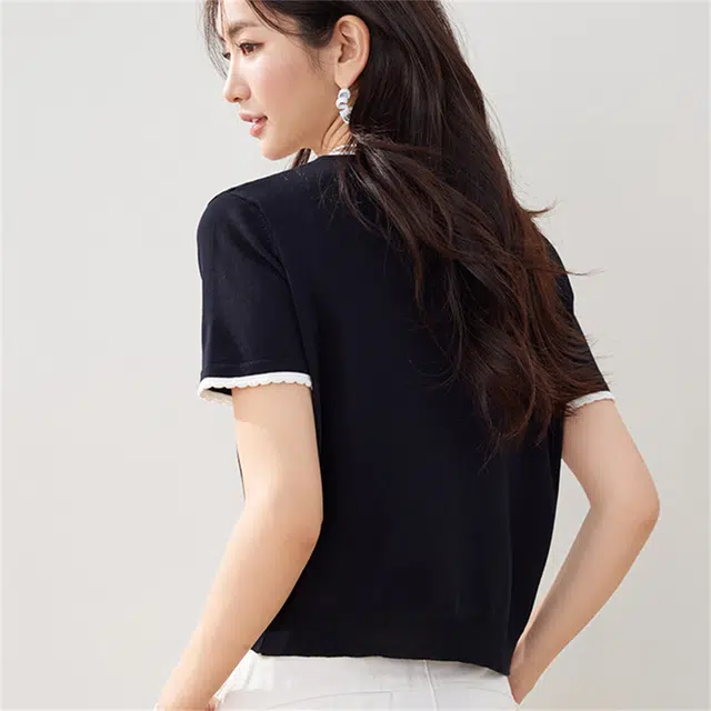 思蓓儿 短袖小香风开衫薄款小外套短款外搭针织衫 女款