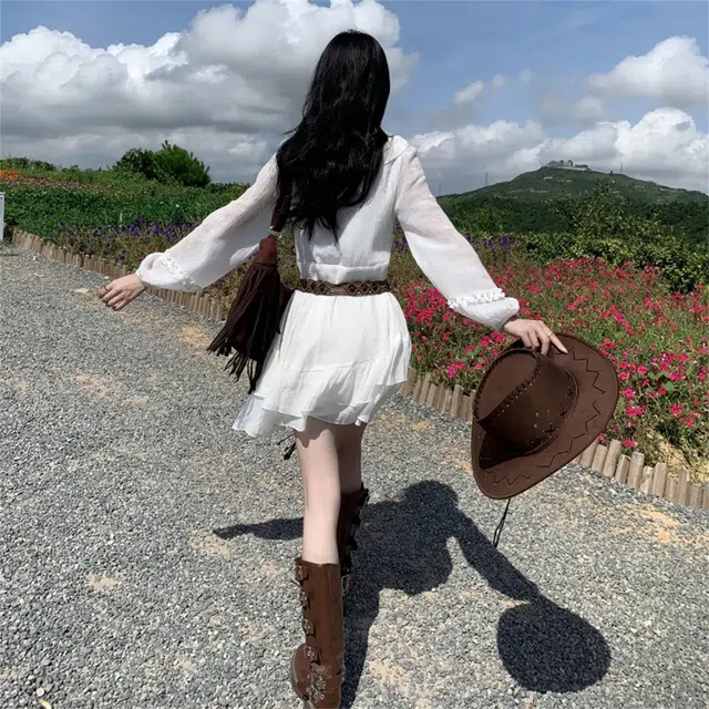 思蓓儿 韩版简约百搭舒适长袖连衣裙 女款 米白色