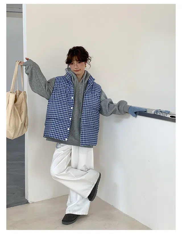 思蓓儿 橘子树在哪儿高级感超好看格子棉服秋冬季外穿立领马夹外套马甲 男女同款