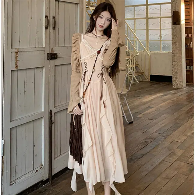 思蓓儿 波西米亚风吊带两件套大码中长裙裙装套装 女款