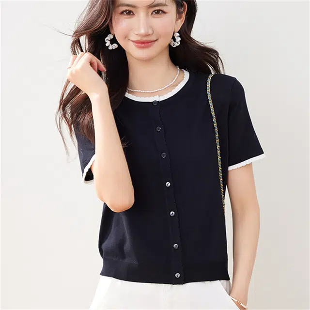 思蓓儿 短袖小香风开衫薄款小外套短款外搭针织衫 女款
