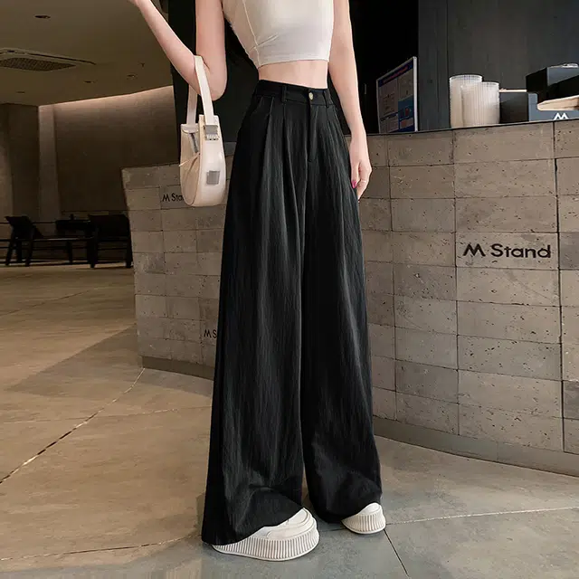 思蓓儿 高级感复古美式垂感高腰阔腿拖地休闲裤 女款
